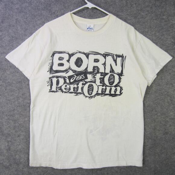 Vintage Asics Shirt Mens Large White Born To Perform Graphic Tee Made In USA 90s - Picture 1 of 8